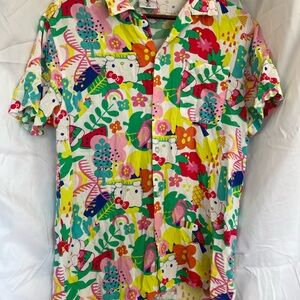 Sanrio Multi-Color Hello Kitty Tropical Print Short Sleeve Shirt Size M